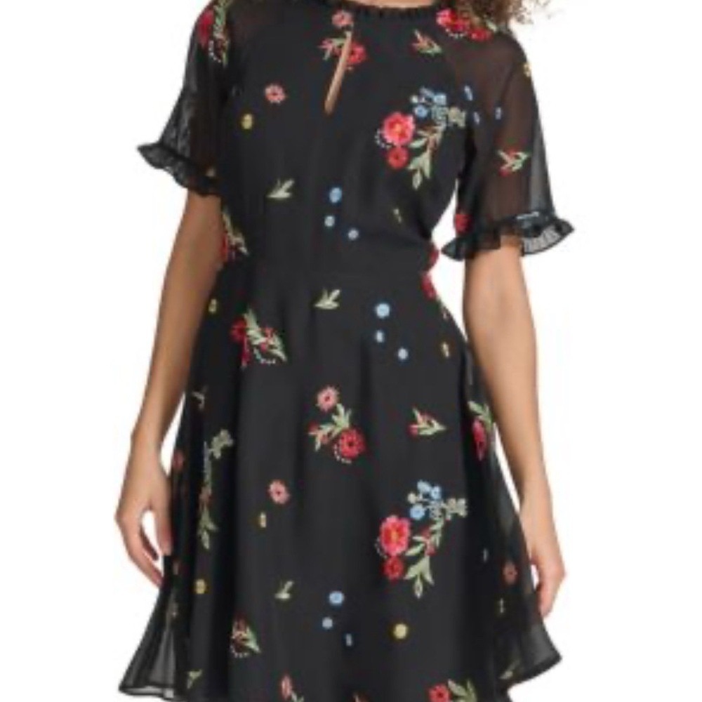 NWT Kenzie Floral Embroidered‎ Chiffon Black Dress 10 Keyhole Front Open Back